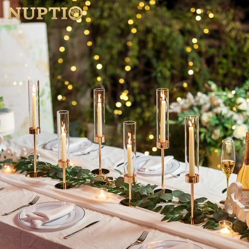 NUPTIO Hurricane Candle Holder for Candlestick, 6 Pcs Gold Candle Holders - Image 2