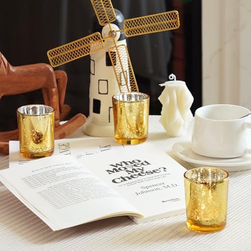 Homemory 12 Pcs Gold Votive Candle Holders, Mercury Glass Candle Holder, Tealight Candle Holders for Table Centerpieces, Baby Shower, Party, Anniversary, Wedding, Home Decor, Halloween, Christmas - Image 7