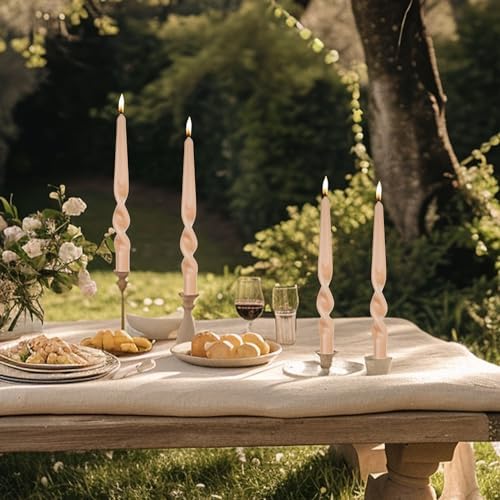 MAITREYA Mocha Beige Taper Candles Spiral Stick Candles Taper Candles-Set of 4 for Decoration Weddings Party Church-Unscented Dripless Candles,10inch(B-Mocha Beige) - Image 2