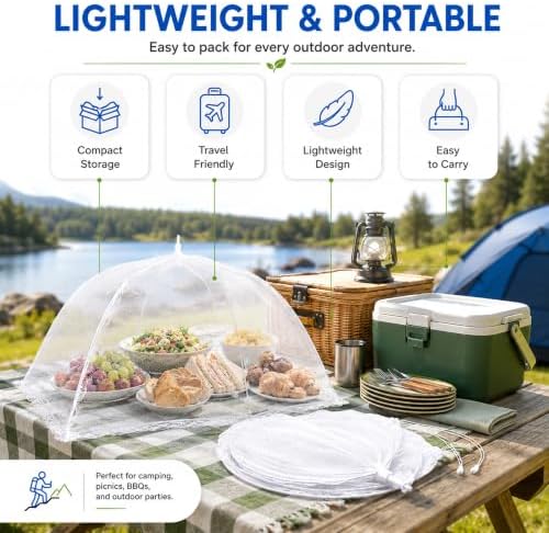 Simply Genius Pop-Up Outdoor Food Covers to Keep Bugs Away - 14 x 14 in, 4 Pack, White - Mesh Food Covers for Picnic & BBQ - Portable Nets for Outside - Image 3