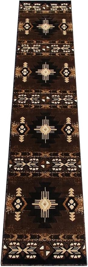YHSF Southwest Native American Area Rug – Thick, Soft, Durable & Easy to Maintenance Tribal Design Boho Rug– Ideal for Bedroom, Living Room & Hallway - Chocolate, 2 Feet 4 Inches x 10 Feet 11 Inches