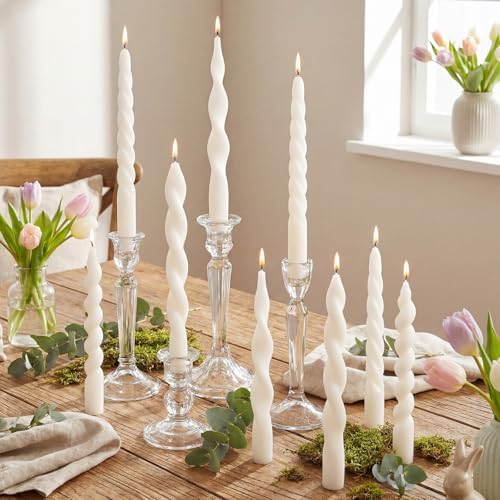 Nuanchu 12 Pcs 7.5" White Spiral Taper Candles Ivory Twisted Candlesticks - Image 4