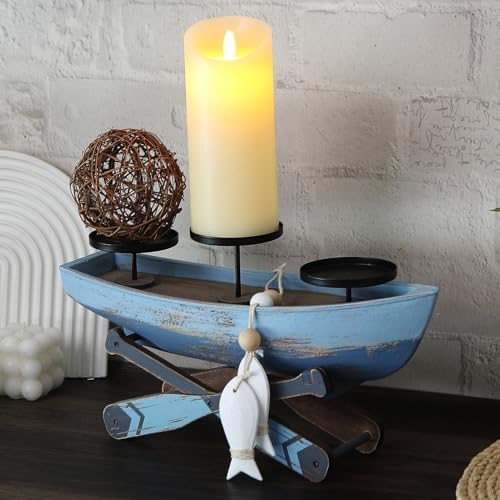 Nautical Candle Holder for Beach House Table & Lake House - Ocean Themed Farmhouse Boat Candlestick Holders, Marine Beach Style Handmade Coastal Accent, Housewarming Gifts - Image 6