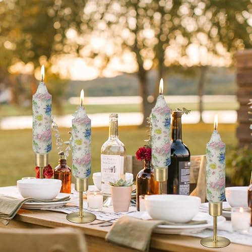 5 inch Short Candle Floral Candle Sticks Printed Candlestick Handmade Unscented Taper Candle 4 Pack Beautiful Flower Tapered Candles for Home Dinner Wedding Holiday - Image 5