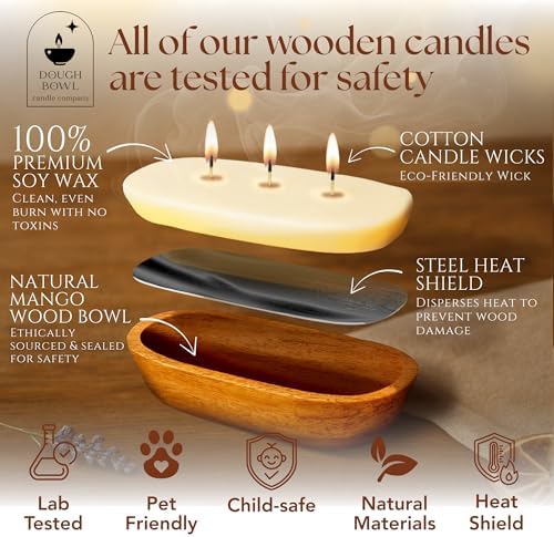 Dough Bowl Candle Co. Winterberry Soy Candle - 3 Wick Rustic Farmhouse Decor Odor Eliminator in Wooden Bowl, 20 Ounce, All-Natural Gift for Women and Men, Coffee Table Decor - Image 4