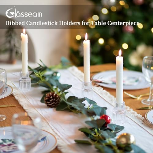 Glasseam Glass Taper Candle Holders 2 Pcs Small Candlestick for Table Decor - Image 2
