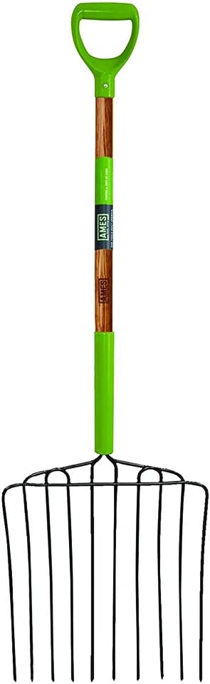 AMES 2827000 10-Tine Welded Steel Ensilage Fork with Hardwood Handle and D-Grip, 52-Inch, Brown