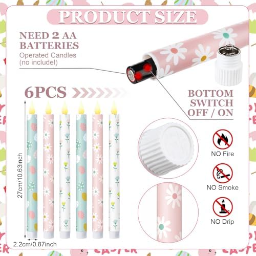 Honoson 6 Pcs Easter Flameless Taper Candles 10.6 Inch - Image 2