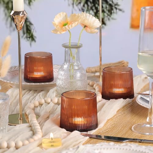 Amber Ribbed Tealight Votive Candle Holders Set of 10 - Image 5