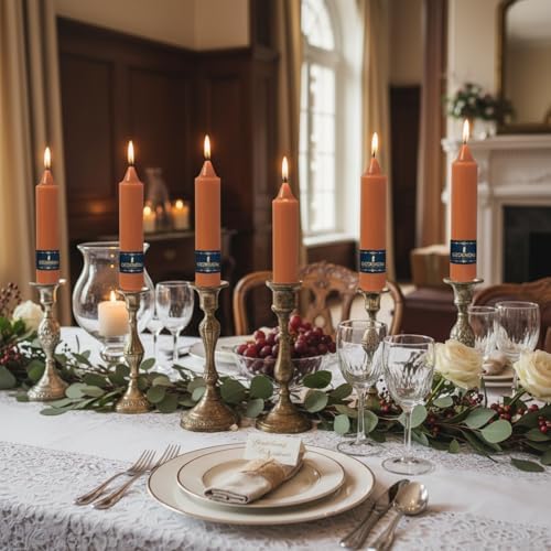 Orange Taper Candle Terracotta Candlesticks - Gedengni 9inch Unscented Candles Long Candle Sticks Dripless Tapered Candles for Wedding Table Dinner Party Church Holiday Decor,4 Pack - Image 2