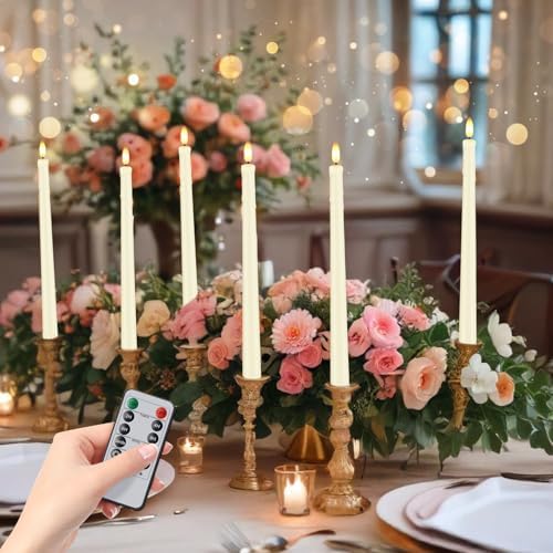 12 Pcs Flickering Flameless LED Taper Candles, Wedding Decor, Ivory - Image 6