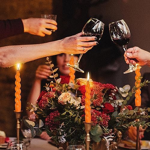 7.5 Inches Spiral Taper Candles Colorful Twisted Candle Dripless Long Candles, Handmade Candlesticks for Wedding Dinner Decor, Set of 4(Orange) - Image 5