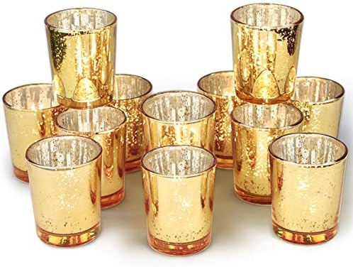 Volens Gold Votive Candle Holders Bulk, Mercury Glass Votives Set of 12 by VolensLightUpYourLife