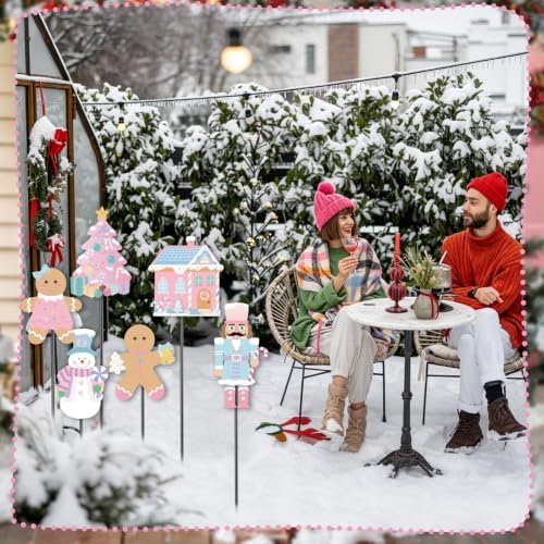 6 Pcs 12'' Pastel Gingerbread Christmas Yard Stakes Outdoor Decoration - Image 6