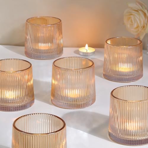 DARJEN Gold Ribbed Tealight Votive Candle Holders- 6Pack by DARJEN