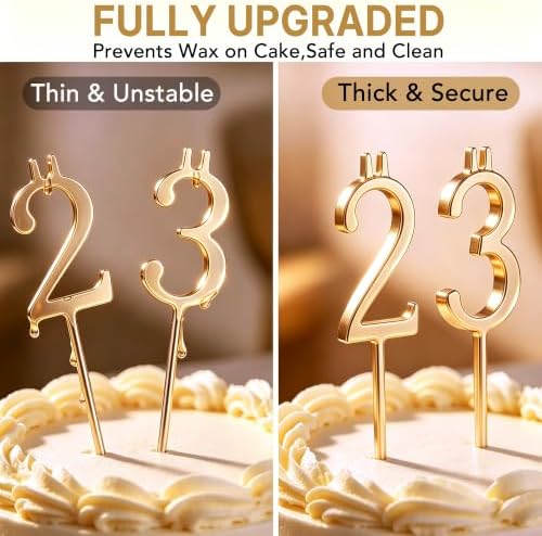 20PCS Reusable Number Candle Holder Set, Upgraded Thicker Metal Candle Stands for Birthday Cake, Cake Topper Decorations for Anniversary Date Displays, Gold - Image 2