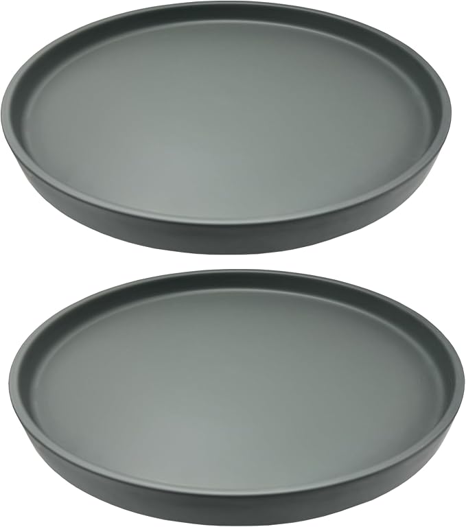 Yukfona Ceramic Plant Saucer Tray 2 Pcs 8 Inch Grey, 8.5" OD x8.15 ID x1 Deep| Fits Flower pots Bottom≤ 8.15", Heavy Duty Glazed Round Planter Drip with Catch Basin for Indoor Outdoor Plants