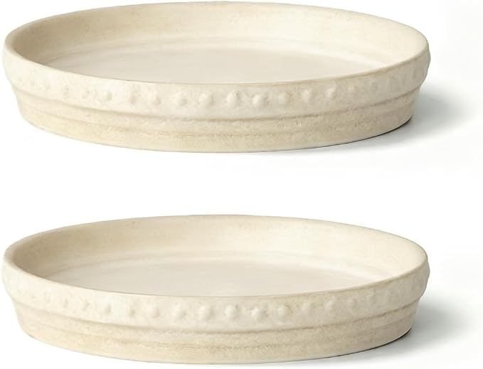 YBX 8-inch Plant Saucer Premium Terracotta Saucer Round Ceramic Plant Trays, Pack of 2 (Beige White)