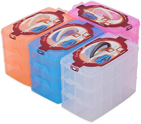 Sooyee Craft Storage Organizer,Hot Wheels Case,Sewing Box,3-Tier Plastic Organizer Box with Dividers, Storage Containers for Organizing Art Supplies, Fuse Beads,Washi Tape, Kids Toy,Blue