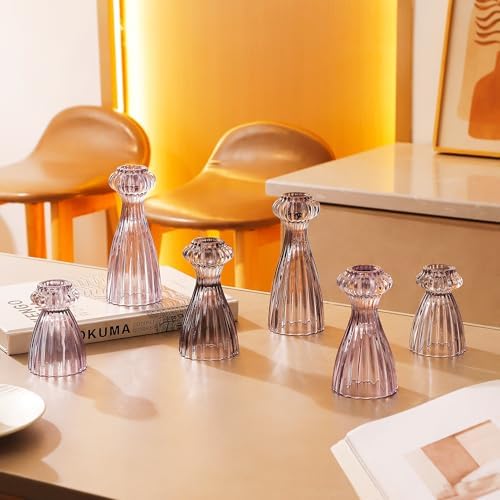 Lysenn Glass Candlestick Holders, Taper Candle Holders Set of 3, Smoke Gray - Image 5