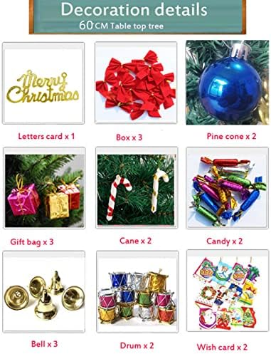 Mini Christmas Tree Small Christmas Tree with LED Lights Ornaments Tabletop Artificial Christmas Decorations Indoor Christmas Decor 24"/60cm - Image 3