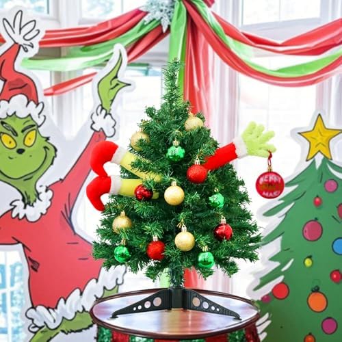 Small Christmas Tree Mini Christmas Tree with LED Lights Arms and Legs Tabletop Decoration Ornaments for Indoor Home Party Decor - Image 6
