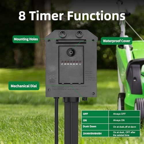 Outdoor Power Strip with 60FT Extension Cord, 100FT Remote Control, Dusk to Dawn Light Timer Waterproof, 6 Grounded Outlets for Christmas Decorations, ETL Listed - Image 3