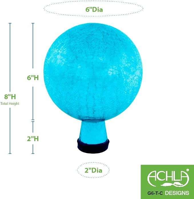 Achla Designs 6-Inch Crackle Gazing Globe Ball, Teal