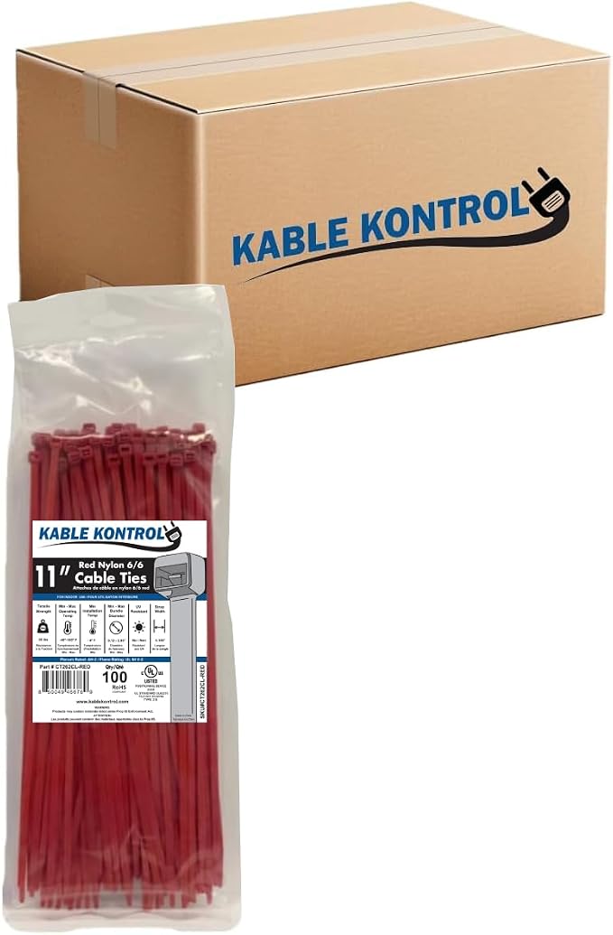 Kable Kontrol Red Zip Ties 11 Inch 8,500 Pcs, 50 Lbs Tensile Strength, Bulk Pack, Self-locking Nylon Colored Cable Ties Wire Wraps for Indoor or Outdoor Use