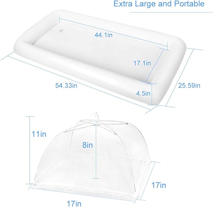 1PCS Inflatable Serving Bars and 3PCS Mesh Food Umbrella Covers Tent for Outdoor,Keep Salads Beverages Ice Cold - For Parties Indoor & Outdoor BBQ, Picnic Pool Party Supplies Luau Cooler