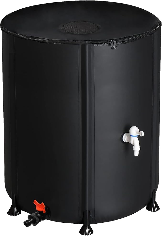 50 Gallon Folding Rain Barrel Water Tank, Portable Water Storage Tank, Rainwater Collection System Downspout, Upgraded Water Catcher Container with Filter (50 Gallon, Black)