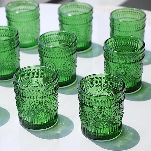 VOHO Green Candle Holder Set of 12, Sunflower Glass Votive Candle Holders by VOHO