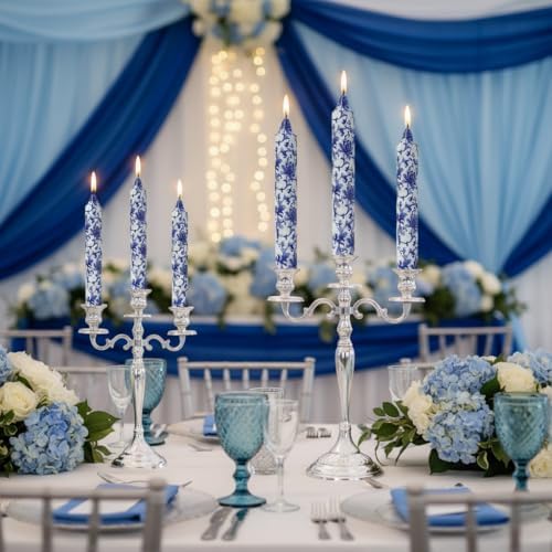 Long Blue and White Taper Candles 9 Inch Handmade Porcelain Style Wide Taper Candles Smokeless Unscented Clean Burning for Housewarming Gift New Home Entryway Cozy Hygge Bohemian Style Tall Decor - Image 6