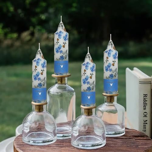 Print Taper Candles - Blue Floral Blend Pattern Short Candle 5Inch Unscented Flower Tapered Candlesticks for Family Gatherings Weddings Restaurant Holiday Decorations Set of 4 - Image 5