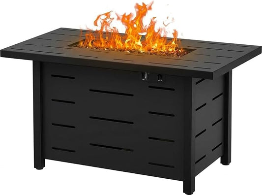 Shintenchi 44" Outdoor Propane Fire Pit 50,000 BTU Gas Fire Pit Table with Lid, Waterproof Cover, Rectangle Gas Firepit Table for Garden/Patio, CSA Certification, Black