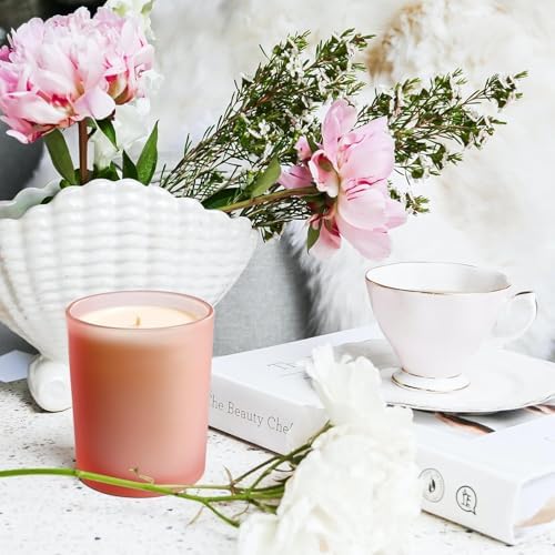 SHOWIN 8 OZ Thick Candle Jars for Making Candles 15 Pcs, Empty Jars with Wood Lids for Candle Making, Sample Container, Frosted Pink - Image 5