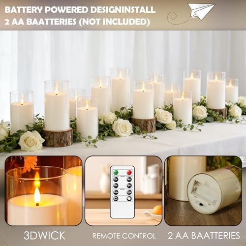 kakoya Flickering Flameless Candles Battery Operated with Remote and 2/4/6/8 H Timer Acrylic Led Pillar Candles Pack of 9 (D 3" xH 4" 5" 6") with Realistic 3D Wick Candles for Home Decor(White) - Image 2