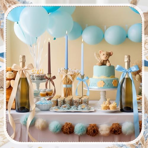 12 Pcs Blue and Brown Party Taper Candles with 3 Roll Ribbon - Image 4