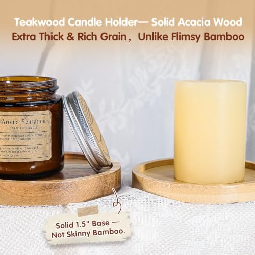 Solid Acacia Wood Candle Holder, 4-Pack, Rustic Round Wooden Candlestand for Pillar Candles up to 3.93 in, Farmhouse Table Centerpiece Decor - Image 4
