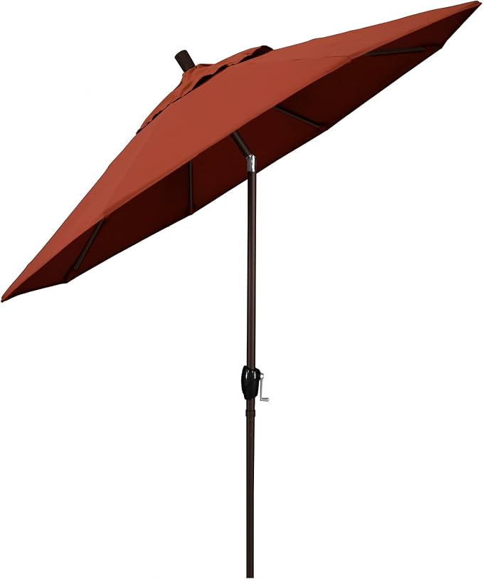 California Umbrella 9' Round Aluminum Market Umbrella, Crank Lift, Push Button Tilt, Bronze Pole
