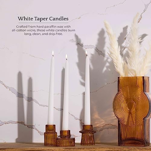 Bask 10-inch Taper Candles - Unscented and Dripless - Burns for 8 Hours - Home Decor for Dinner Table, Kitchen, and Bedroom - Perfect for a Romantic Date or Anniversary - 12-Pack - White - Image 5