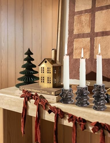 Vixdonos Marble Candle Holder Set of 3 Taper Candle Candlestick Mantle Candle Stand for Home Decor,Wedding,Party and Table Centerpieces(Brown) - Image 4