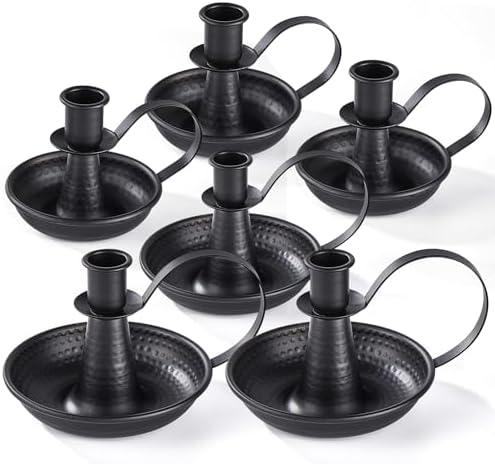 Black Iron Pillar Candlestick Holders, with Handle, Taper Candle Holder for Candlesticks, for Fireplace Party, Dining, Home, Wedding Decor,Fits 3/4 inch Thick Candle&Led Candles（Set of 6 Pcs） by Unknown