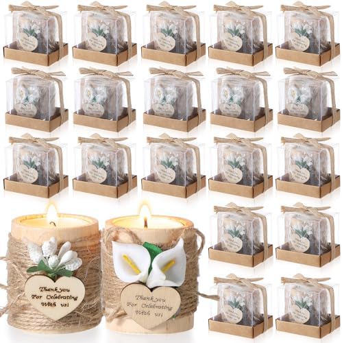 Mtlee 20 Sets Baptism Candle Favors for Guests, White, Thank You by MTLEE