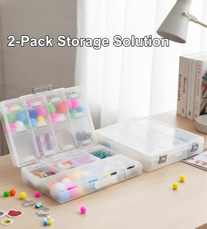 AideTek 2 units Half Transparent Multi-Purpose 24 Compartments Clear Organizer Case BOX-ALL-24 for sorted parts 3 sizes 24 compartments with lid