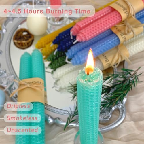 Lacaser Natural Beeswax Taper Candles Bulk Set,9" Long Candlesticks, Dripless & Unscented, 4 Hour Burn Time, Pastel Taper Candles, 14 Pack - Image 3