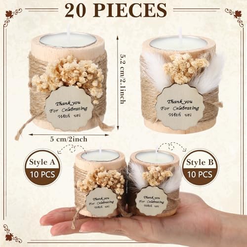 Mtlee 20 Sets Baptism Candle Favors for Guests, Beige, Thank You - Image 2