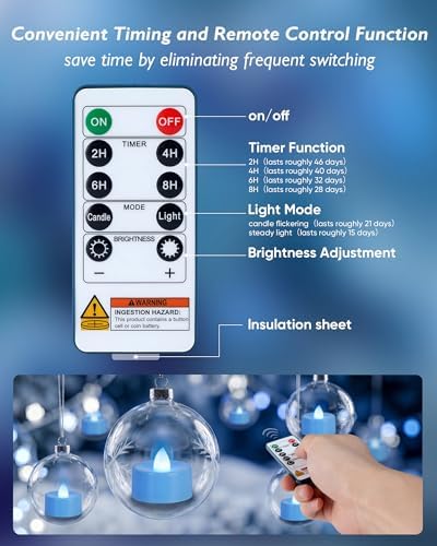 Homemory 12-Pack Light Blue Remote LED Battery Tea Light Candles, 400+ Hrs - Image 2