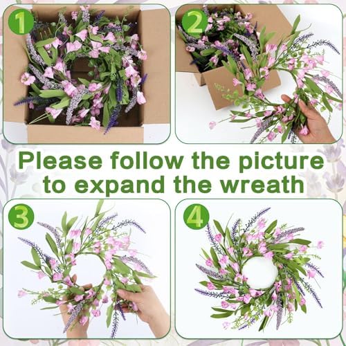 6 PCS Spring Summer Artificial Flowered Wreath Candle Rings Forsythia Lavender Candle Rings Pillar Holder Wreath Mini Floral Candle Rings Wreaths Kitchen Cabinet Swags for Wedding Home Tabletop Decor - Image 4