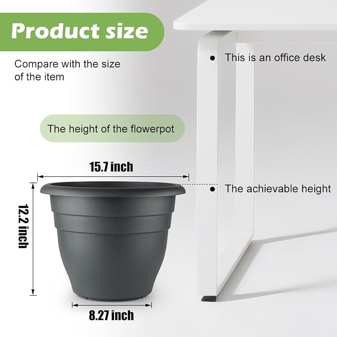 RooTrimmer 3 Pack Large 16 Inch Plastic Plant Pots for Outdoor Plants,Durable & Lightweight Flower Pots with Drainage Holes,Weather-Resistant Large Planters for Patio Garden(Gray)